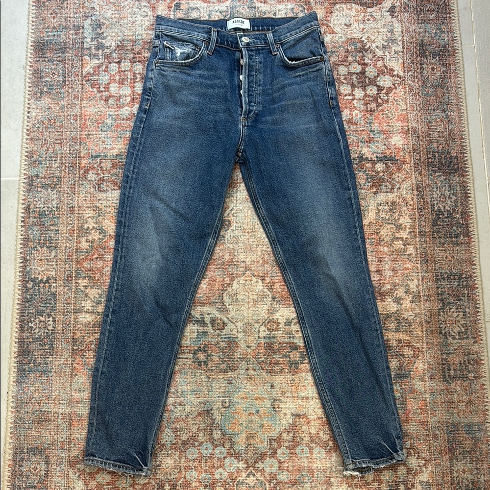 Agolde Blue Straight Leg Jeans with Vintage-Inspired Look